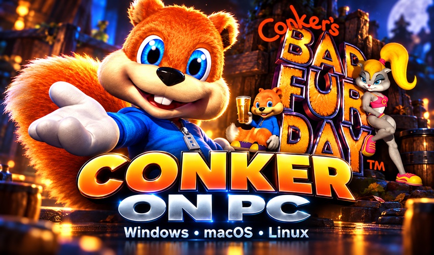 AmigamagazineGA's tweet photo. Conker’s Bad Fur Day is now running natively on Windows, macOS and Linux with widescreen, higher frame rates and modern controls. Rare’s N64 cult classic just got a serious PC upgrade. #N64 #RetroGaming https://t.co/5meuRLS3LG https://t.co/cov0KjuYmI