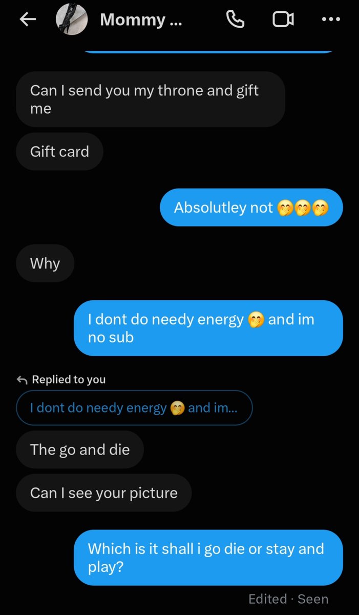 purpleraven444's tweet photo. You arent my mommy you have no power over me 🤭🤭

I am not a switch! i stay in my lane and i dont do needy energy......

See yourself out 😈 https://t.co/7nfixibdES
