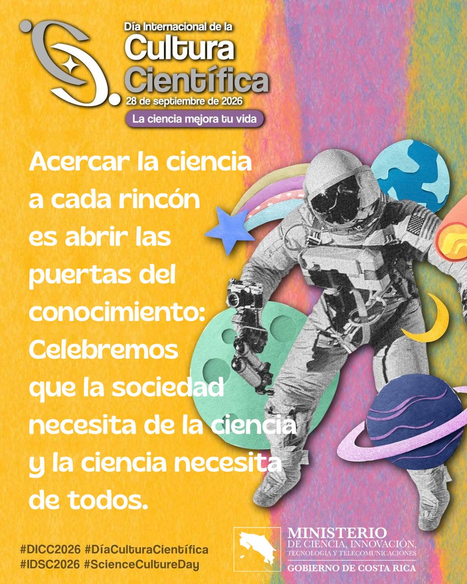 micittcr's tweet photo. La ciencia no sólo transforma realidades, también nos une como sociedad.
En lel #DíadelaCulturaCientífica reiteramos nuestra visión de que el conocimiento es un motor de desarrollo para Costa Rica.  Celebremos que la sociedad necesita de la ciencia y la ciencia necesita de todos. https://t.co/N8a92sPxx4