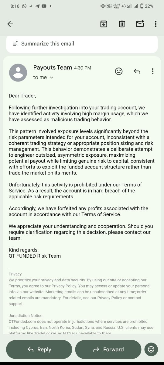 Rustamm01's tweet photo. QT Funded rejected my payout after keeping me waiting for 3+ months, now giving an unexpected reason: “extra margin.”
I followed the rules and have all my trade history as proof. If I violated any margin rule, show me exactly where.
Please look this @QtFunded
@Finn_QTFunded https://t.co/Ll0gQw1APe