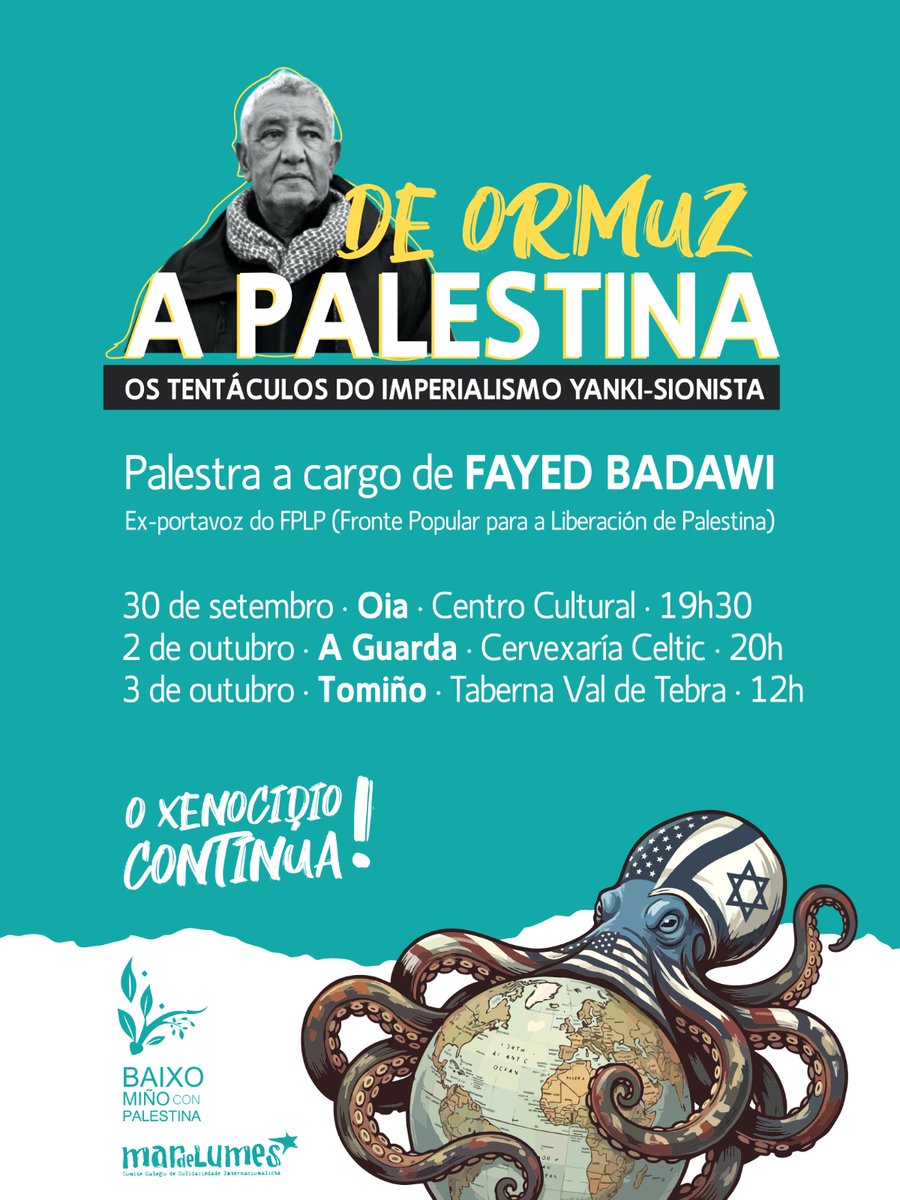 mardelumes's tweet photo. O compañeiro Fayez Badawi volta á Galiza para falar da resistencia do pobo palestino no medio dos ataques imperialistas á rexión. De Ormuz a Palestina, a mesma loita pola liberdade dos pobos! #GalizaConPalestina https://t.co/RLlmm1tgNS