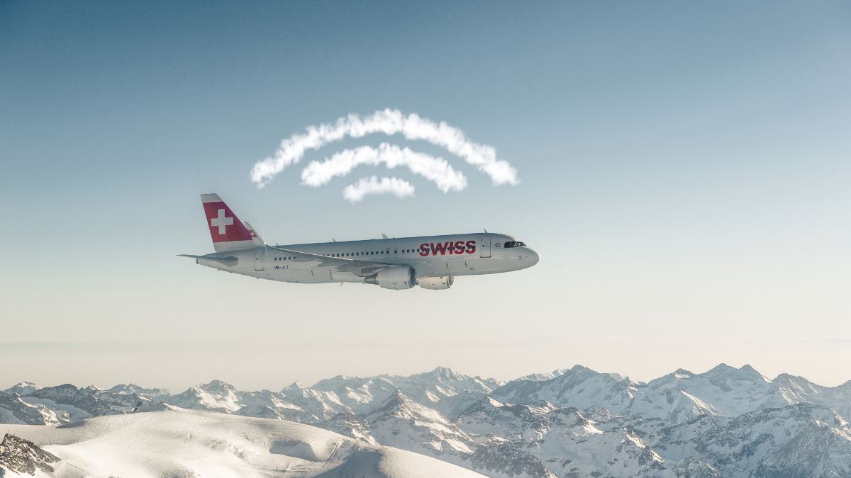 FlySWISS's tweet photo. Stay connected, even above the clouds. ✈️📶 With the new Lufthansa Group Wi-Fi powered by Starlink, enjoy fast and reliable internet, free of charge in all travel classes. Today, our SWISS Airbus A320neo, HB-JDM, takes off as the first aircraft equipped with the new service. 🚀 https://t.co/irYvdaGxTc