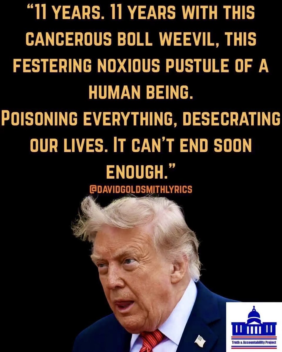 LakotaMan1's tweet photo. When this dark, deviant, demented flotilla of diseased orange fecal matter is dead and gone I will use my platform to shame, demean and ridicule those that enabled his diabolical evilness to contaminate every orifice of our federal government. https://t.co/SHOl48rq0a