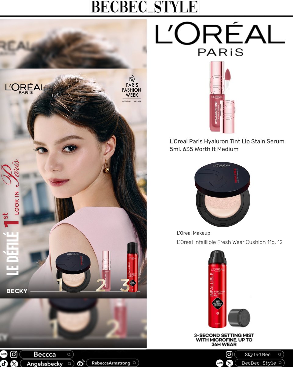 BecBec_Style's tweet photo. 20260928 Ⓒ @LOrealParisTH
@AngelssBecky "Parisian Elegance" look-featuring a soft,flawless complexion and luscious,glossy lips-exudes refined sophistication and glamour,created with L’Oréal Paris makeup

#parisfashionweek
#RebeccaxLOrealParis #LeDefileLOrealParis
#beckysangels https://t.co/Gi6u2yLACd