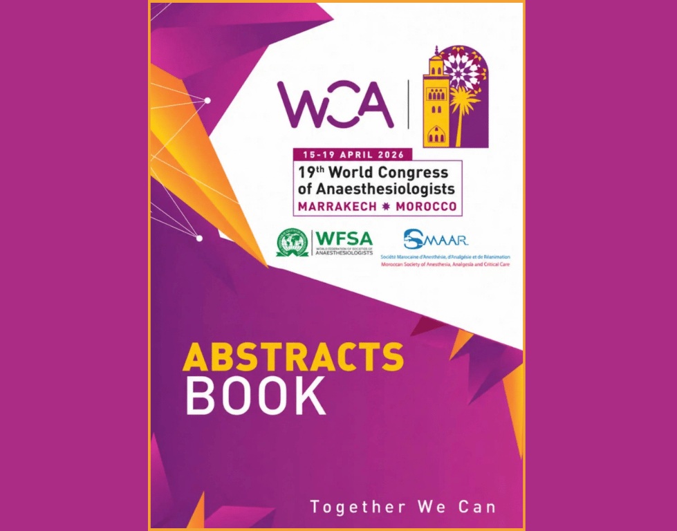 wfsawca's tweet photo. The WCA2026 Abstract Book is now published in Anesthesia &amp; Analgesia (143(4), Supplement, September 2026), featuring 1,375 abstracts presented in Marrakech.

Congratulations to every author featured.

View it here: https://t.co/c7cnlAvc76

#WCA2026 #WCA2028 #Anaesthesiology https://t.co/FsstwSdrqG