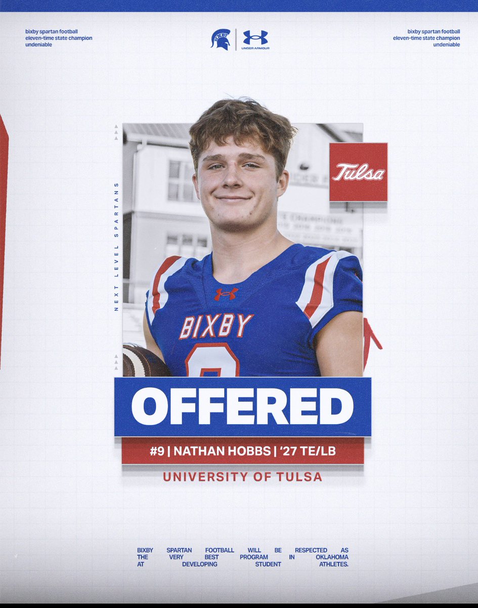 RecruitBixbyFB's tweet photo. 🚨🚨 @NathanHobbs08 @TulsaFootball @BixbySpartanFB https://t.co/gR40bEXB33