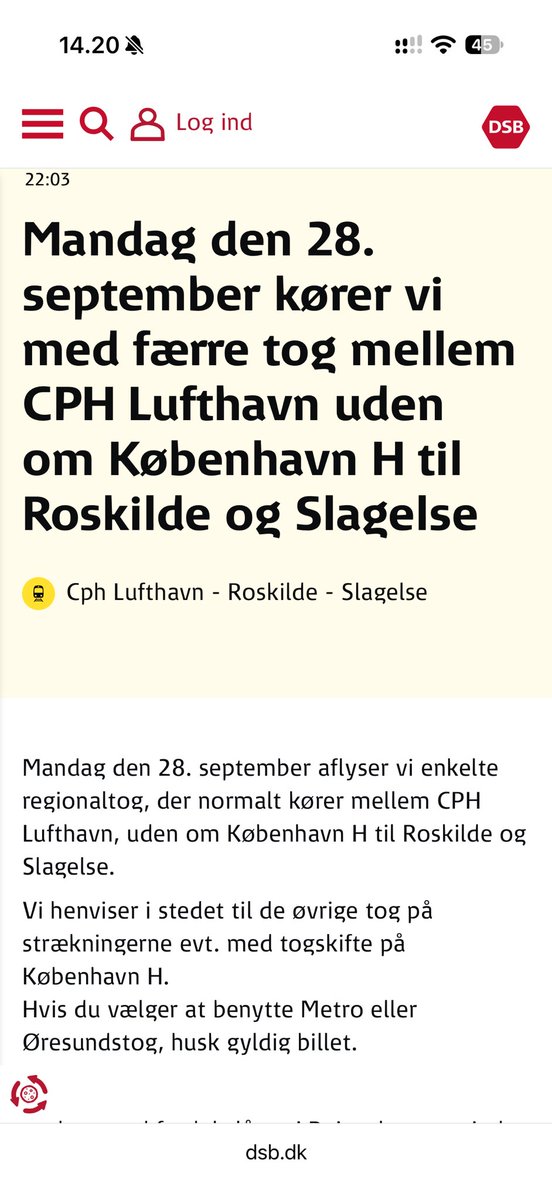 Oliver_B_C's tweet photo. @omDSB @omDSB så er vi på den igen. Aflyste tog endnu engang på denne strækning, uden begrundelse.

Det er mig endnu engang mærkværdigt, at det altid er denne rute der står for skud. https://t.co/MDyku5jCzt
