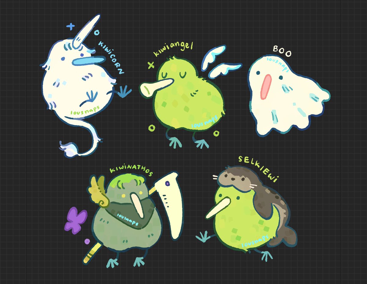 lousnaps's tweet photo. Introducing the mini lineup of Hallow-kiwis!

Hehe was gonna use them as catalogue decor but was able to secure a printing slot lmao,,

Will make their debut at #cf23 (appropriate) and #comipara7 https://t.co/C1bzo8M67a