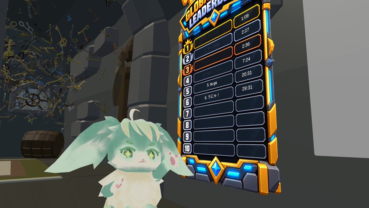 TAGA_VR_etc's tweet photo. 「Good Luck」

1000本の鍵が湧き出る宝箱から唯一つの正解を探すお手軽苦行😁

当方、20分31秒でした（試行598回）。🔑
対戦よろしくお願いします。🗝️

#VRC苦行部 https://t.co/tP4YAqYAWN