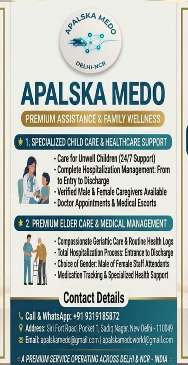 APALSKAMEDxn's tweet photo. Now you can contact us anytime in Delhi NCR. We provide the fastest and best service, especially for patients."
Babycare childcare 
Pacient care eldercare in new delhi..
#childcare #eldercare #care #medical @Aiims @fortis_hospital 
@HospitalsApollo 
@newdelhi #emergency https://t.co/0NsJKkcyVI