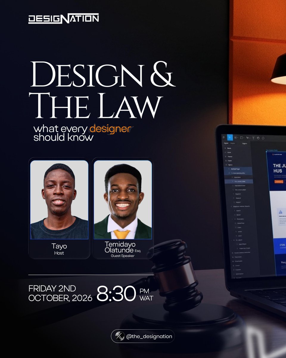 The_DesigNation's tweet photo. Our X Space Series is Back! 

This Friday, By 8:30PM:

We are set to discuss the legal side and how it relates to the career of design.

This is your chance to understand your legal rights and backing as a creative.

Schedule the space here:
https://t.co/Xj7GTsgME0 https://t.co/G6wopU0TsD