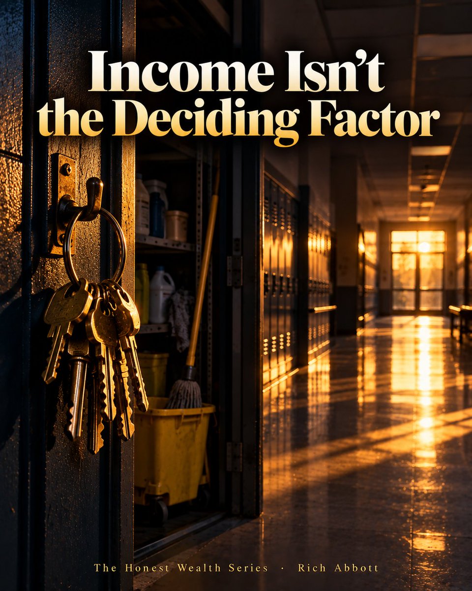RichAbbottMedia's tweet photo. A school custodian built about $8 million.

Plenty of people earning three times as much never will.

Income isn't the deciding factor. Decisions are.

The Wealthy Janitor
https://t.co/f7foqO3RiU #ad https://t.co/wOed2ShKLr