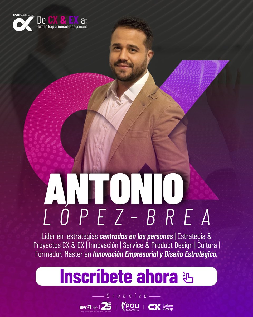 BPrO_org's tweet photo. ¿Estás listo para dar el salto del Customer (CX) y Employee Experience (EX) al Human Experience Management? Únete a nuestra certificación ECXMCertification y transforma tu visión estratégica.

Contaremos con el conocimiento y la guía de Antonio López-Brea, un verdadero referente y líder en estrategias centradas en las personas, innovación y Service Design.

¡No te quedes por fuera! 

Inscríbete aquí: https://t.co/B76lCBUXRU

@anakarinaqa @Poligran