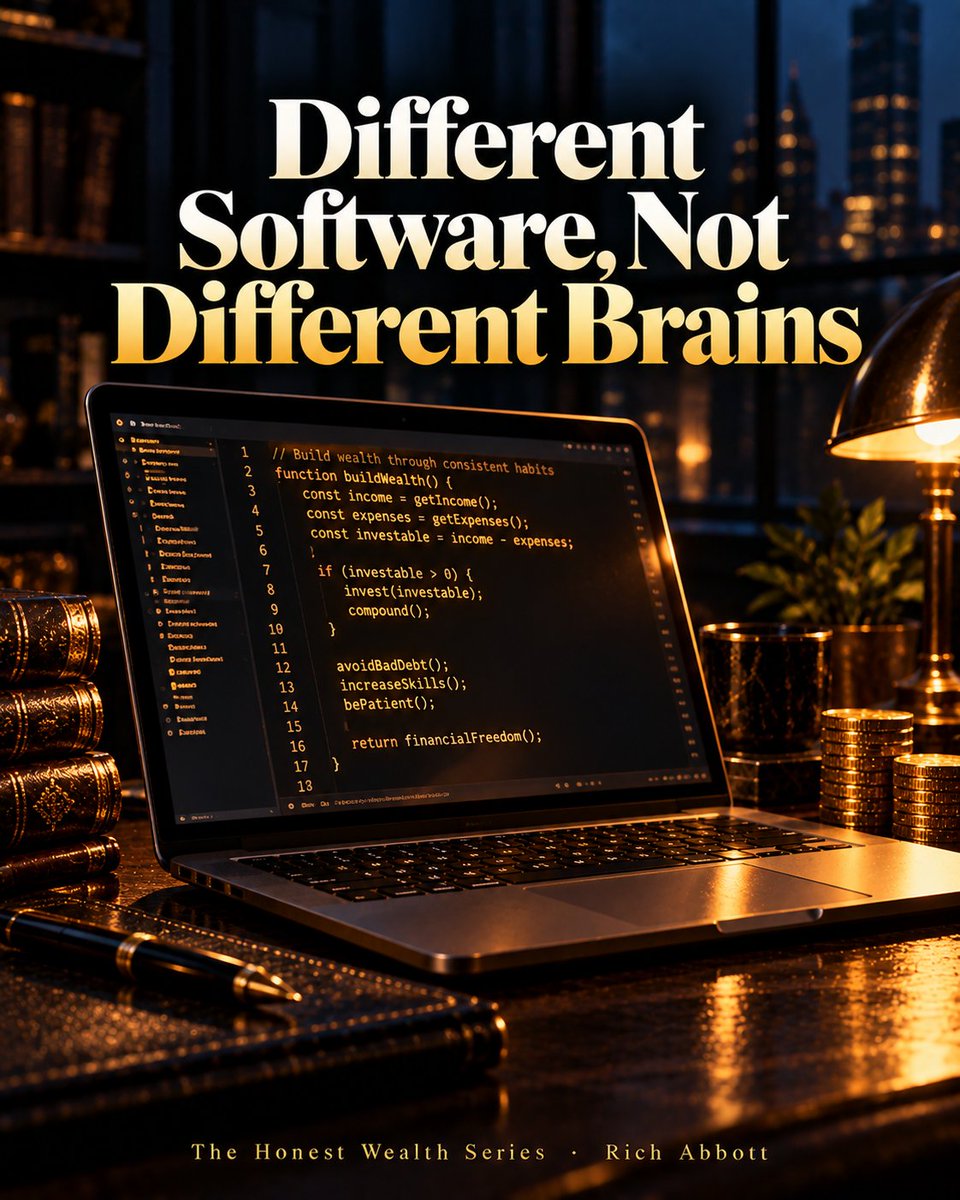 RichAbbottMedia's tweet photo. Wealthy people aren't smarter than you.

They run different software:
• assets before comfort
• debt as a tool, not a lifestyle
• decisions on value, not fear

Millionaire Mindset is the complete guide to wealth psychology.
https://t.co/DkVt6bZ5g0 #ad https://t.co/nbIXLNJEER