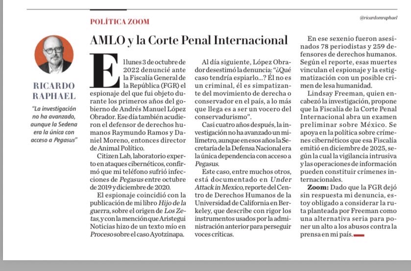 ricardomraphael's tweet photo. Zoom: Dado que la FGR dejó sin respuesta mi denuncia, por el espionaje de Pegasus estoy obligado a considerar a la Corte Penal Internacional como una   ruta alternativa para poner un alto a los abusos contra la prensa en mi país. https://t.co/8ePgu3tUOG