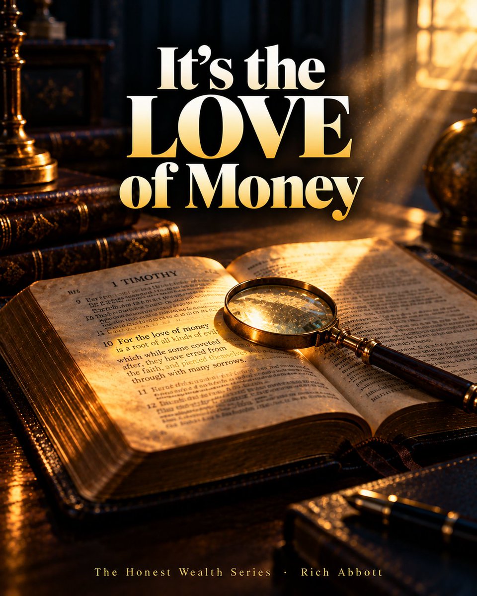 RichAbbottMedia's tweet photo. "Money is the root of all evil" isn't what the verse says.

1 Timothy 6:10: "the love of money is a root of all kinds of evil."

That one misquote has kept a lot of faithful people broke.

The Prosperous Steward
https://t.co/Zha2jRLjF3 #ad https://t.co/l0NAj9mWCK