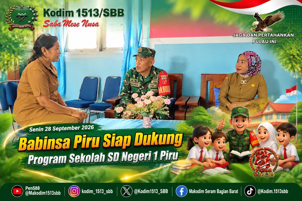M1513sbb's tweet photo. Babinsa Piru Siap Dukung Program Sekolah SD Negeri 1 Piru.

Baca Selengkapnya;
https://t.co/U9YIMnGrwT https://t.co/0N1RzkgaTi