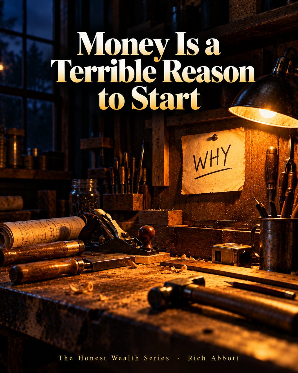 RichAbbottMedia's tweet photo. Money is a terrible reason to start a business.

It's a fine result of one.

Your Million Dollar Why is about building on purpose, so you don't quit when the money is slow.
https://t.co/nkebGf8svF #ad https://t.co/KM6aUUFhw7