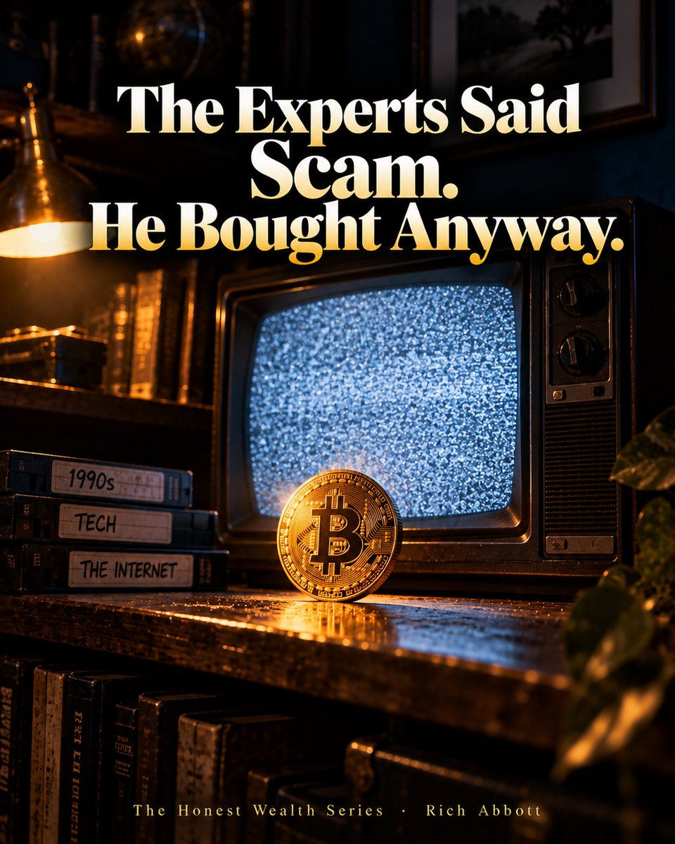RichAbbottMedia's tweet photo. CNN called Bitcoin a scam in 2011.

I believed them. A school custodian didn't.

He turned $500 into about $8 million.

The lesson isn't "buy crypto." It's how you decide when the experts and your gut disagree.
https://t.co/f7foqO3jtm #ad https://t.co/9glk3dpuVk
