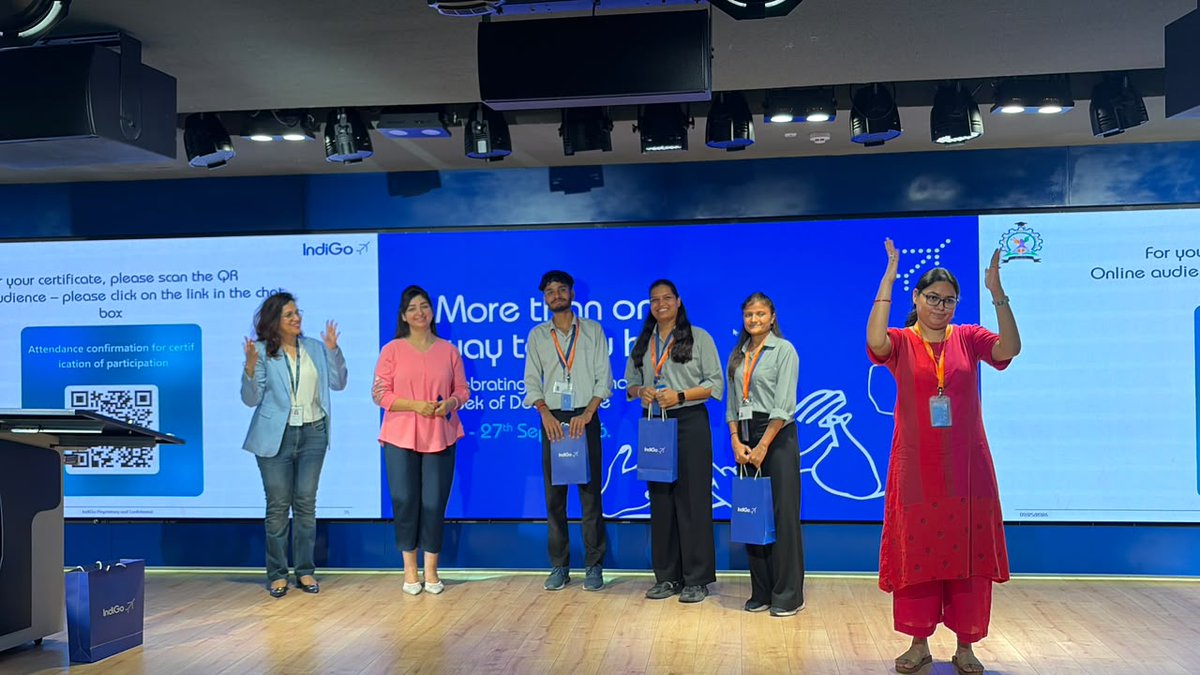 islrtc's tweet photo. 25.09.26 |  #IWD “Nothing About Us Without Us”
ISLRTC conducted a Basic ISL Awareness Programme at IndiGo, around 100 participants in physical &amp; online modes. The session focused on airport-related ISL to support accessible communication with Deaf passengers.
 #IndiaSpeaksISL https://t.co/o2kWDKZryx