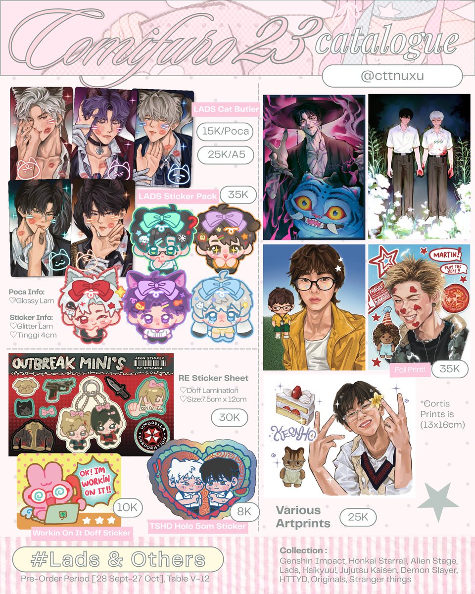 cttnuxuu's tweet photo. (1/4) [💗+🔁 are appreciated ୧⍤⃝💐]

#CF23 PO + Giveaway Open!

📅 Period: 28 Sept-27 Oct 2026
🛒 Pick up+mail order
📍 Booth [V-12]
📎 Originals | Genshin | HSR | ALNST | LADS | Plave

🎁GA for 2 winner of 100K worth of merch

More info &amp; 🔗 below!

#cf23catalogue #Comifuro23 https://t.co/XrTqhOhBwC