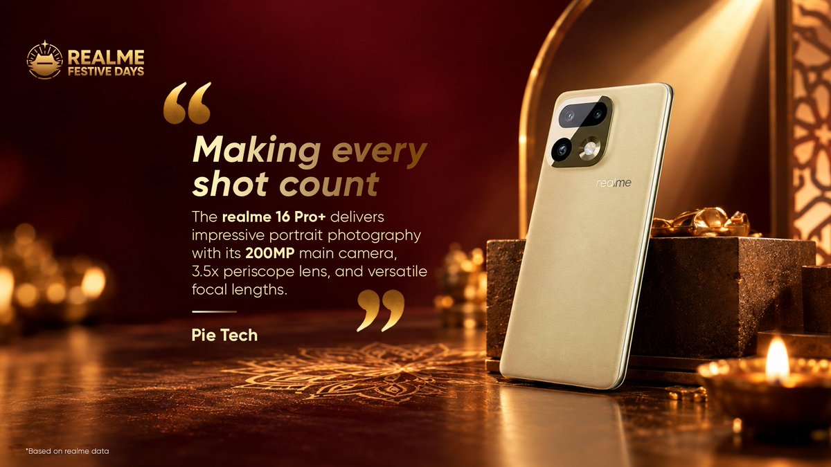 realmeIndia's tweet photo. Your next phone upgrade comes highly recommended, with its best time to buy arriving soon. #realwalidiwali
Know More:
https://t.co/G79woXwGmO
https://t.co/3D1bKkLROT
#realmeFestiveDays #realmeindia #MakeItReal
#realme16ProPlus https://t.co/WWdytKly57