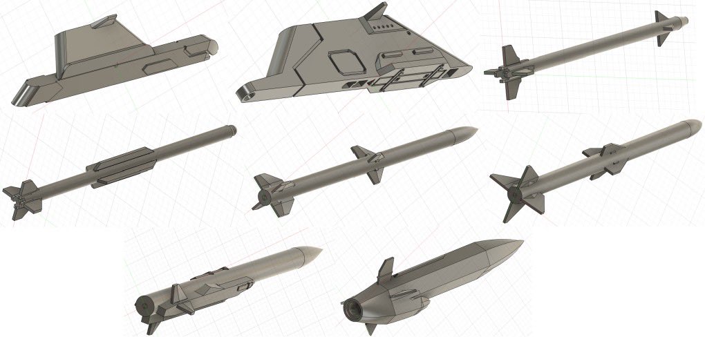 CATT_factory's tweet photo. 【検討(仮)】
・F-35用翼端パイロン
・F-35用翼下パイロン
・AIM-9X
・AAM-5 /B
・AIM-120C/D
・AAM-4 /B
・ASM-3 /A
・25SSM(ASMver)
※F-35B用ガンポッドを除外して25SSMに変更して検討。
各セット本数は悩み中…
こんな自衛隊武器セットはいかがでしょうか?
#CATT
#3Dプリンター部品
#航空自衛隊 https://t.co/mTiqNVerx0