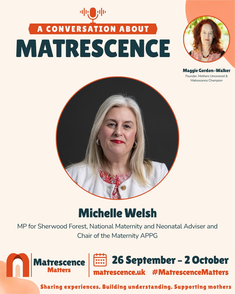 MichelleWelshMP's tweet photo. This week marks the first ever #MatresceneMatters Awareness Week 📢 

ℹ️ Matrescence is the profound physical, emotional, and psychological transition of becoming a mother. 

Matrescence Week takes place during one of the UK’s busiest weeks for births and the 40th week of the year, reminding us that while thousands of babies arrive, every mother is also going through a profound transformation.

🎙️ Last week I had the pleasure of taking part in a conversation with @MatrescenceUK - listen/watch here: https://t.co/O8I8CzpX0m