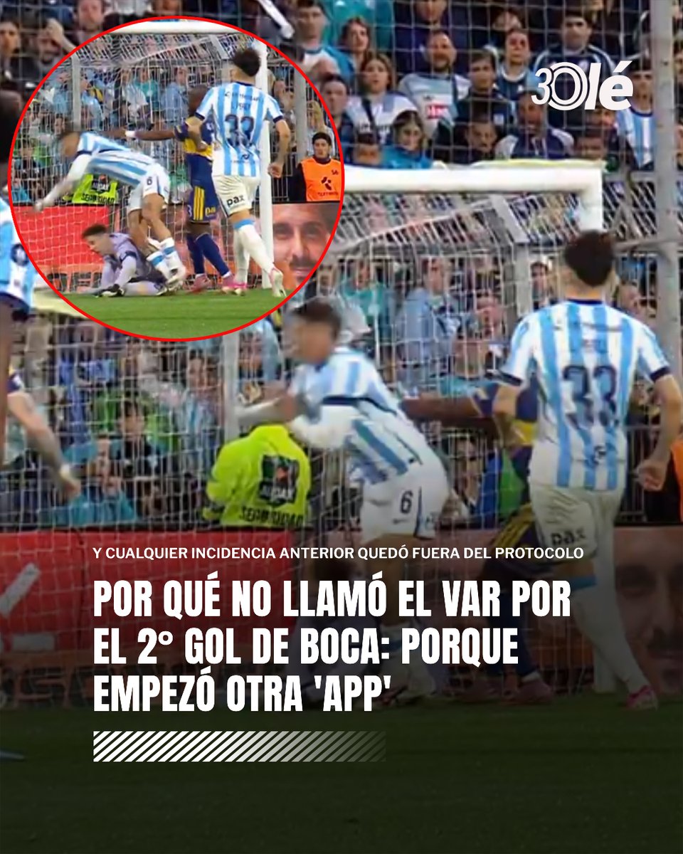 DiarioOle's tweet photo. ¿POR QUÉ NO LLAMÓ EL VAR POR EL 2-2 DE BOCA? 🤔🖥️⁉️

La incidencia en sí no es tan clara de ver en el momento para el árbitro Gariano: Marcos Rojo frena cuando se tira su arquero delante de él, ya está chocando y la mirada sigue la pelota. 

Valencia se apoya en la espalda y en el último momento, mientras el balón ya está saliendo, ahí mete una empujadita. Si se ve, es cobrable...

Pero tras el rechazo se inicia una nueva fase de ataque. Entonces, esa acción ya no es parte de la APP (sigla en inglés de "fase de ataque directo") del gol; como para que el protocolo habilite a Lucas Novelli, a cargo del VAR, a llamar a Gariano.

✍️ Por Jorge Mario Trasmonte