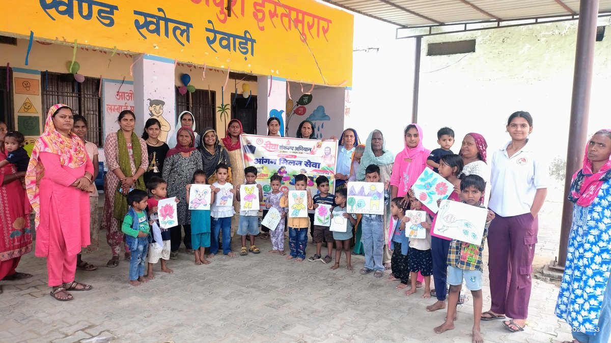 wcd_haryana's tweet photo. आंगन मिलन सेवा के तहत आज आंगनवाड़ी केन्द्रों पर पोषण एवं स्वास्थ्य संबंधी गतिविधियां, मातृ संवाद, बच्चों के लिए खेल गतिविधियां तथा जागरूकता कार्यक्रम आयोजित किए गए।
#SevaSankalp #AnganMilan #SevaSankalpAnganMilan #WCDHaryana
@cmohry @Shruti4Progress
@MinistryWCD
@NITIAayog https://t.co/xOrqrQXmNX
