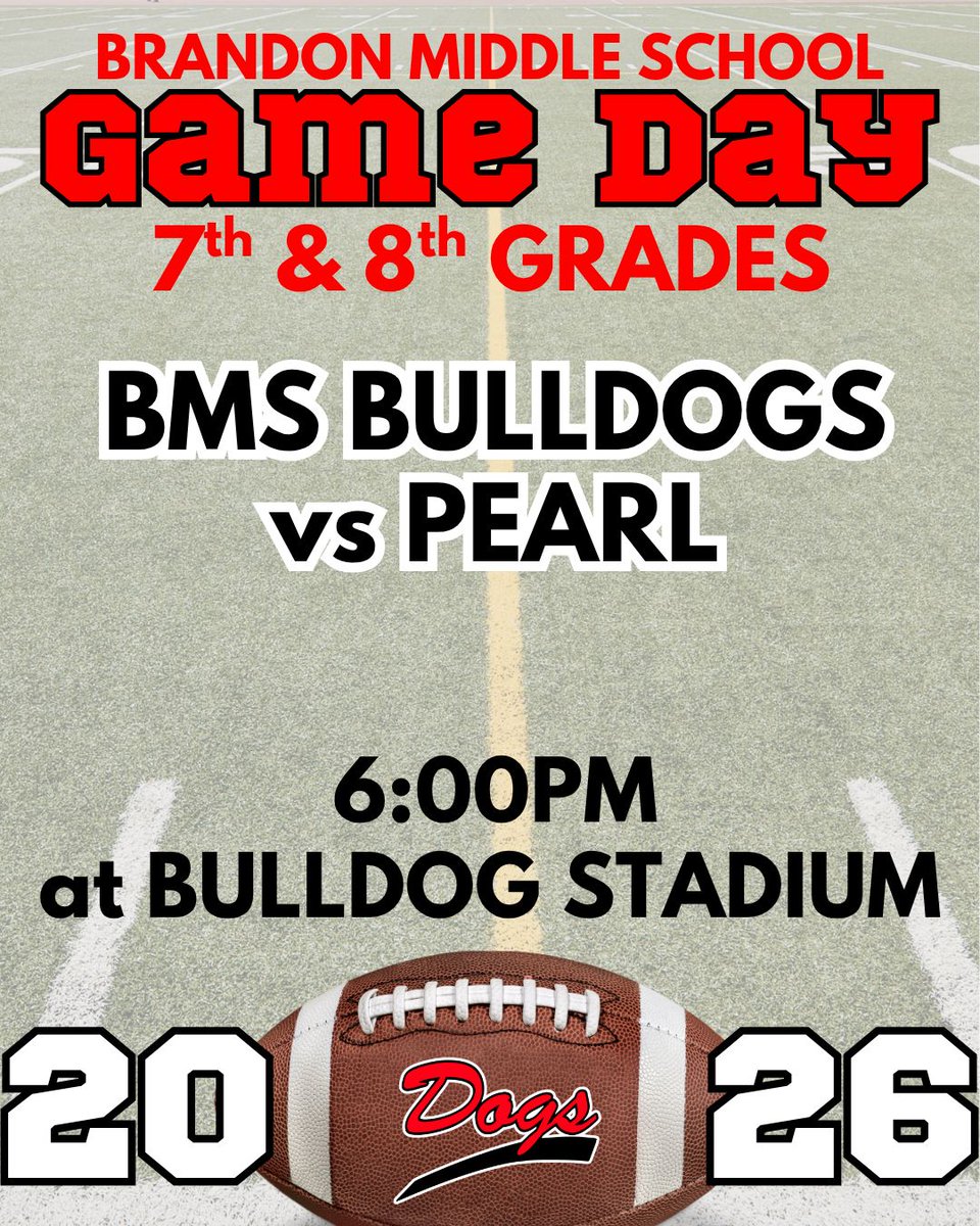 BMSDogsAthletic's tweet photo. 🏈 IT'S GAME DAY! Reminder that both 7th &amp; 8th grade teams are playing back to back tonight starting at 6:00! GO DOGS! 🐾 https://t.co/M6kxDhCxA6