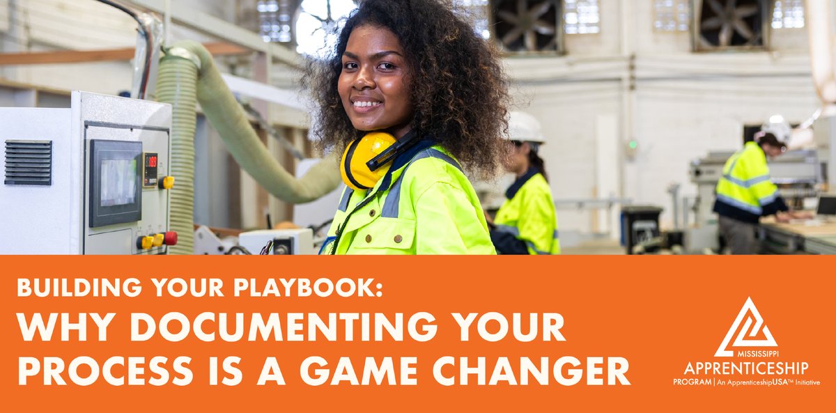 ApprenticeMS's tweet photo. Documenting the work process is like building a playbook for your business. We help you outline the exact skills your apprentices need to master. Learn more: https://t.co/w4y3PfxAgq #MSApprenticeship #WorkforceDevelopment https://t.co/1e5YkAdwUo