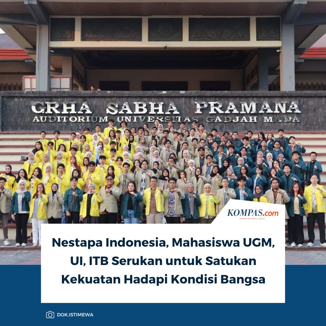 kompascom's tweet photo. Baca selengkapnya: https://t.co/IkPyqDtmqa

Dari UGM, UI, hingga ITB, mahasiswa melakukan pertemuan untuk menyuarakan keresahan atas kondisi bangsa saat ini.

~MS #NestapaIndonesia #UGM #UI #ITB [20260928152500571] https://t.co/budwoOeUYo