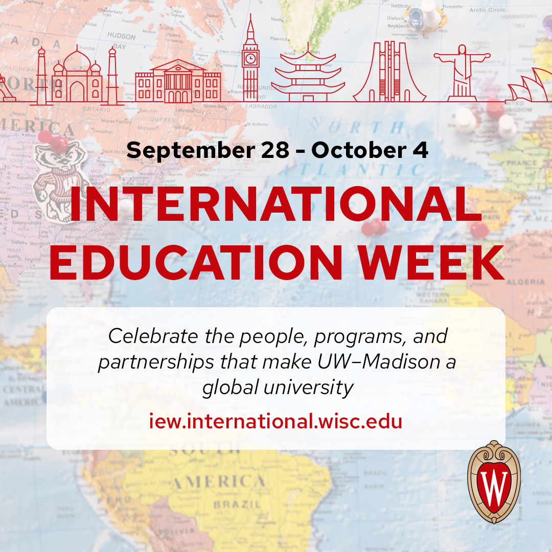 UWInternational's tweet photo. Happy International Education Week, Badgers! We’re highlighting the incredible international connections, stories, and opportunities across campus all week long. Check out the full event list here → https://t.co/HFaQN6yRfC https://t.co/0Csa3ccT9n