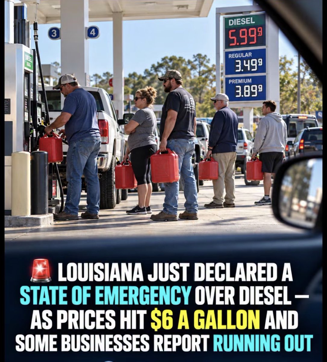 AnnieForTruth's tweet photo. The high price of gas and diesel is hitting MAGA country as Louisiana declares a state of emergency over diesel! Diesel is at an all-time high of $6.45. https://t.co/OVjadNwGXm