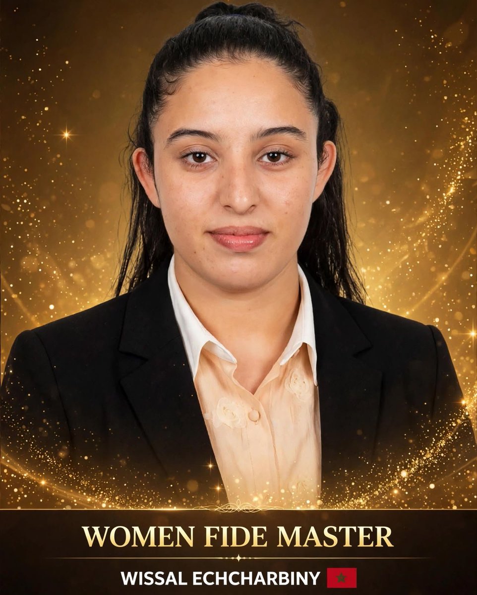 FRMEChess's tweet photo. FIDE 46th Chess Olympiad in Samarkand 💫

Huge congratulations to our Moroccan players  who earned their FIDE titles during their participation in the 46th Olympiad in Samarkand 

WOMEN FIDE MASTER
• Wissal Echcharbiny

FIDE MASTER
• Yasser Hadj Khoulti 

#chess #الشطرنج https://t.co/W9l35inxDM
