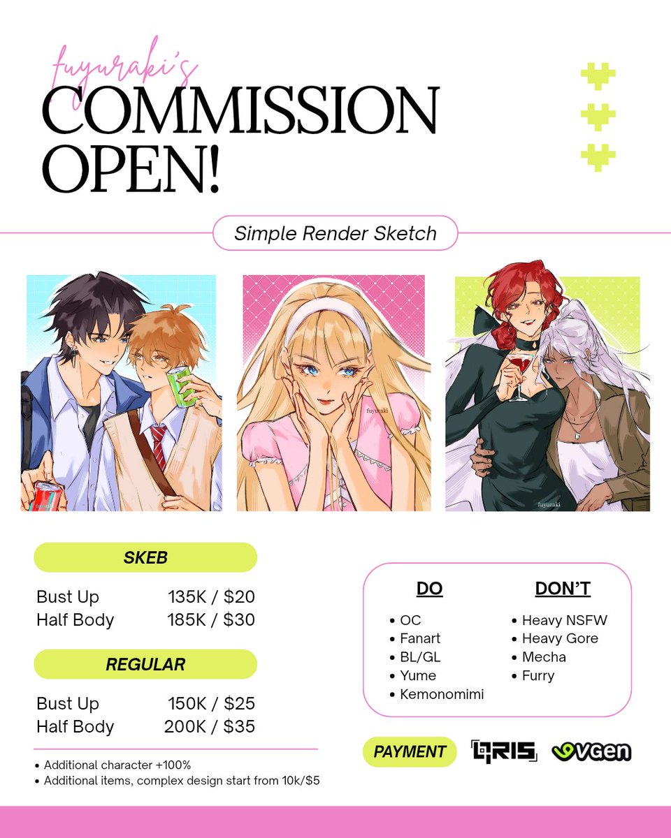 fuyuraki's tweet photo. [❤️&amp;🔁 are appreciated!]

— COMMISSION OPEN!
hello! i'm opening comms for local 🇮🇩 &amp; international, with simple render sketch style (5 slots available)

kindly DM me if you're interested or have any questions!
🔗 VGen: https://t.co/CSC0UvF00X

#commissionsopen #VGenComm #VGenOpen https://t.co/lVNbCwLPEM
