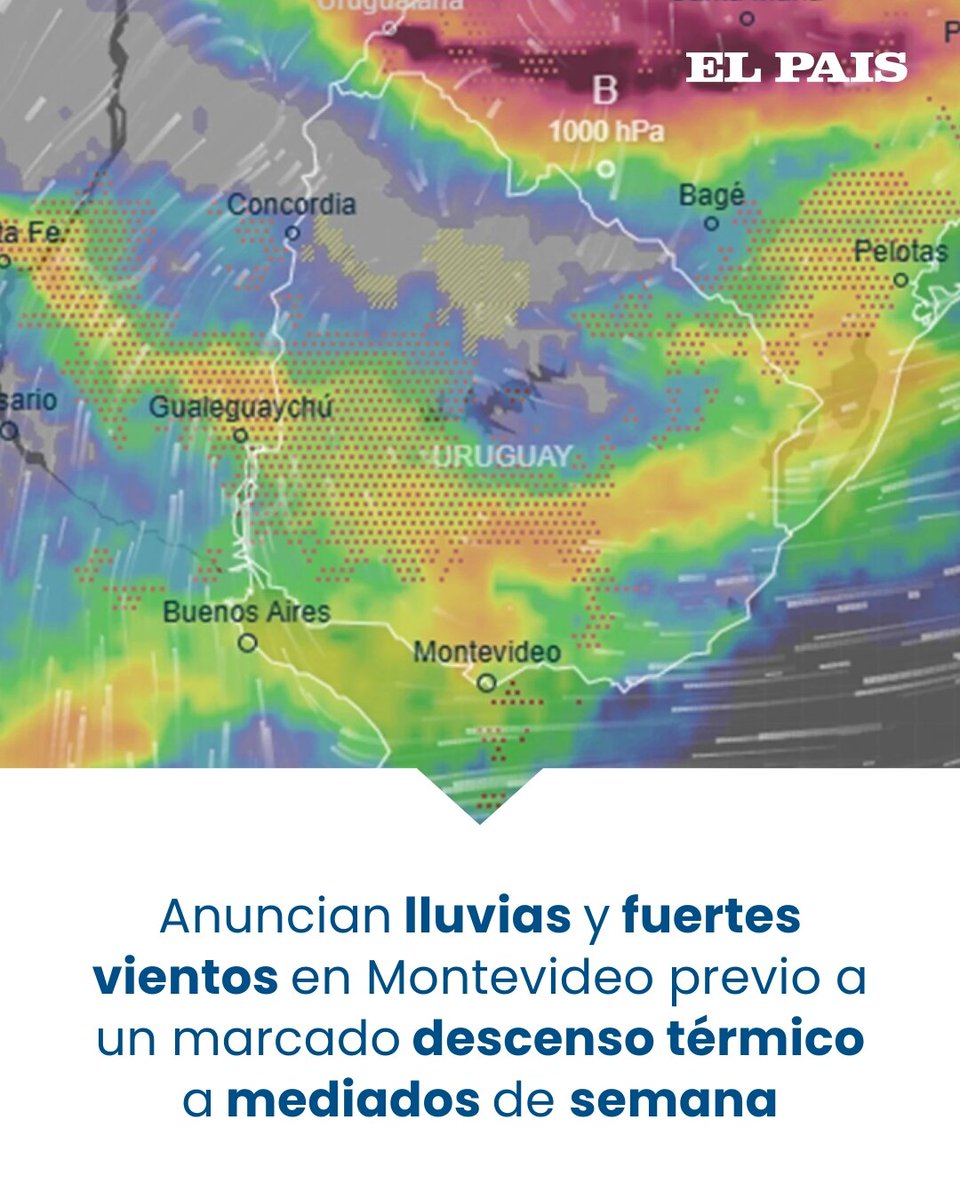 elpaisuy's tweet photo. Anuncian lluvias y fuertes vientos en Montevideo previo a un marcado descenso térmico a mediados de semana https://t.co/ovwzeQ9lxk https://t.co/WC7ZcdGLHG