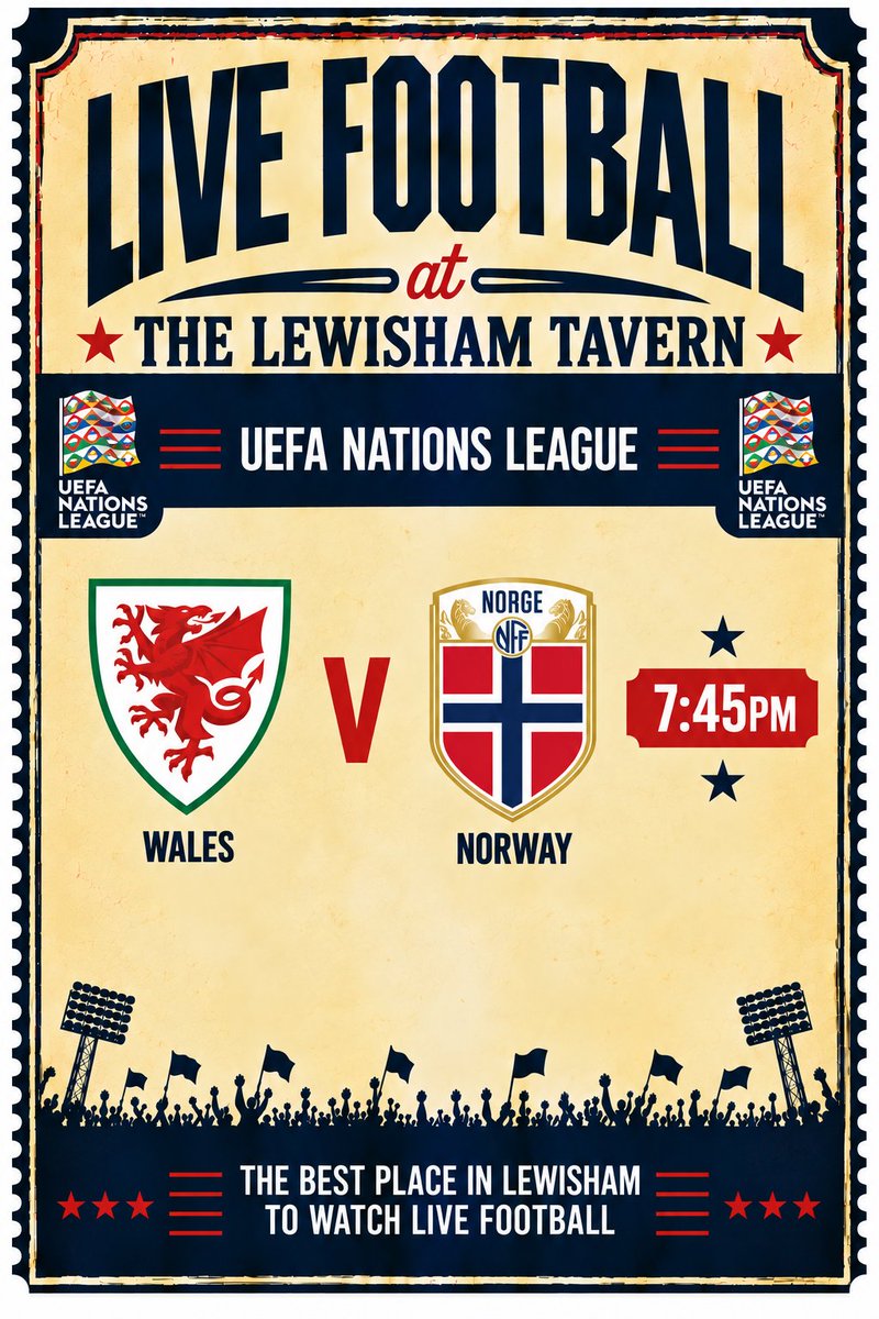 TavernLewisham's tweet photo. 🔥 ARROWS FLYING. DRAGONS ROARING!

🎯 World Grand Prix darts from 7pm
⚽ Wales v Norway @ 7:45pm

Two reasons to get down to The Lewisham Tavern! 

Round up your mates for huge checkouts, football drama and proper pub atmosphere! 🙌

#Lewisham #Darts #NationsLeague https://t.co/mSBlTkagdp