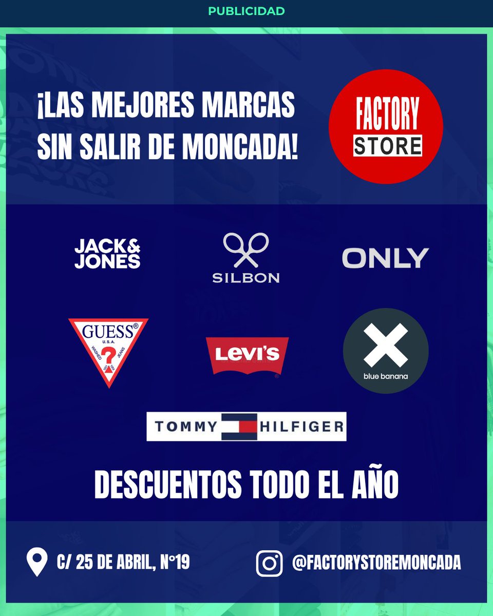 MoncadaAlDia's tweet photo. 👕 LAS MEJORES MARCAS DE MODA JUVENIL, EN MONCADA
🛍️ Descuentos durante todo el año en ropa de colección.
📍 Calle 25 de Abril, 19 · Moncada.
Moda, primeras marcas y descuentos sin salir de Moncada.
#Moncada #FactoryStoreMoncada #ModaJuvenil #ComercioLocal https://t.co/mUIEVbjEnh