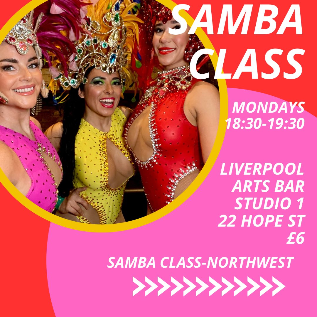 SimoneSamba's tweet photo. Mondays are fun with SAMBA! 
Join us for samba class! 

Mondays
Studio 1, 3Rd floor. 
18:30-19:30 
£6
Liverpool Arts Bar, 22 Hope St
#sambaclass #samba #simonereeves  #mondaymotivation #liverpool #sambadancers #dancers #health #friendship #sambadance #danceclass 
#braziliandancer https://t.co/ATo7Auyr70