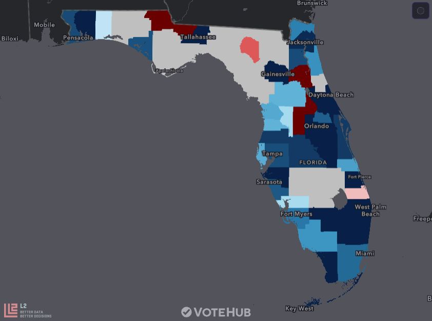 VoteHub's tweet photo. Florida 🍊 U.S. Senate
Mail returns as of Sep 26, 2026

Modeled estimated votes so far:
🔵 Angie Nixon – 1,021 (65.7%)
🔴 Ashley Moody – 517 (33.3%)

<1% of mail ballots requested have been cast; over 2M have been requested. We forecast a final contest margin of Moody +9.7. https://t.co/NH7ywP37ri