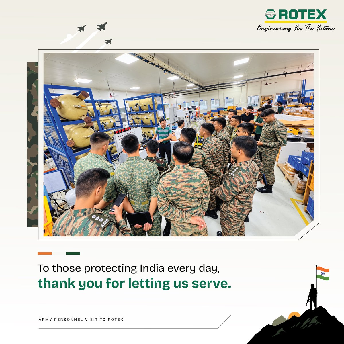 RotexAutomation's tweet photo. Those who serve India. Those who engineer for India. One shared purpose. 🇮🇳

Honoured to host the Indian Army and officers from nations friendly to India for an industrial visit at Rotex—an exchange of insight, engineering and purpose.

Building capability. Strengthening India. https://t.co/p8XSCezFyH