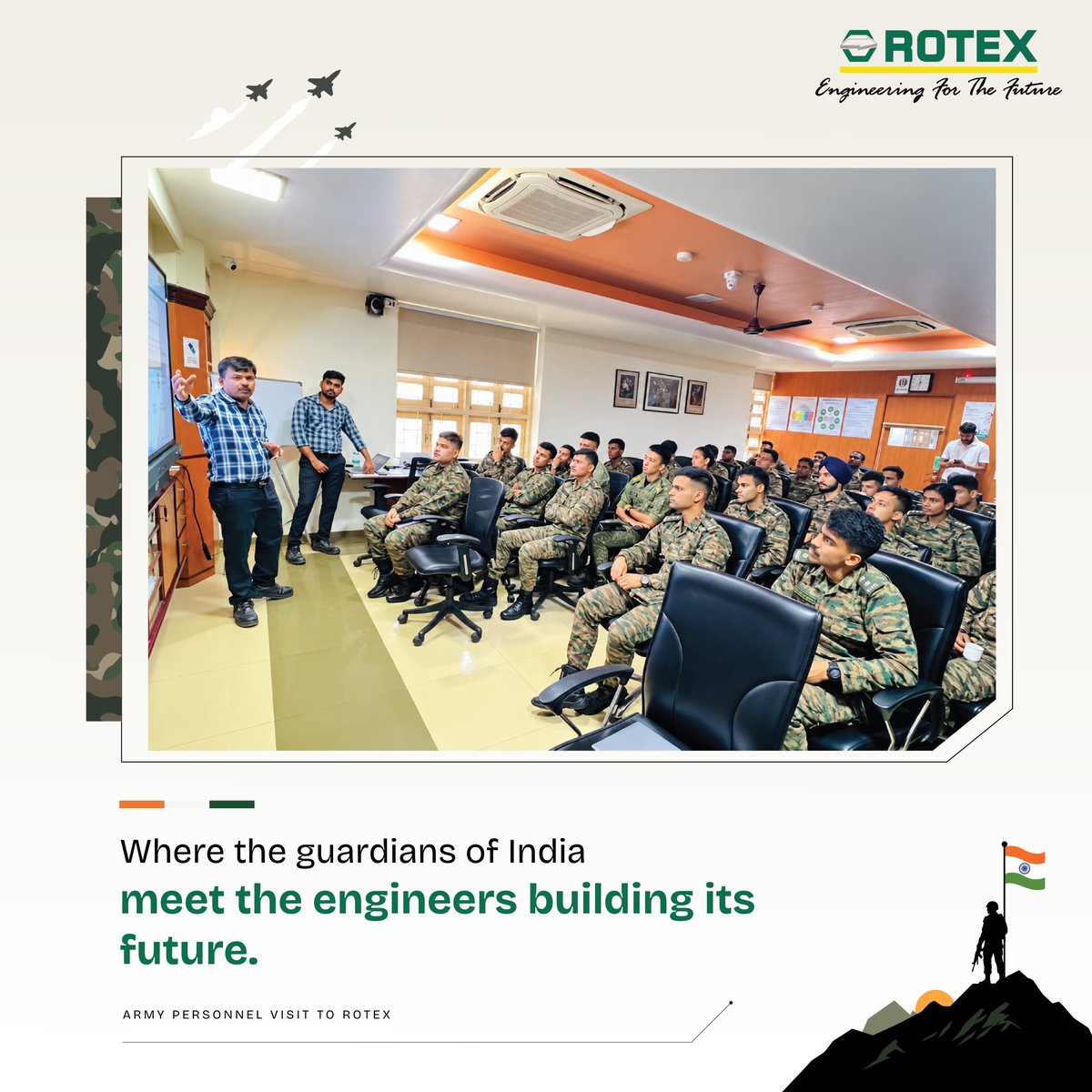 RotexAutomation's tweet photo. Those who serve India. Those who engineer for India. One shared purpose. 🇮🇳

Honoured to host the Indian Army and officers from nations friendly to India for an industrial visit at Rotex—an exchange of insight, engineering and purpose.

Building capability. Strengthening India. https://t.co/p8XSCezFyH