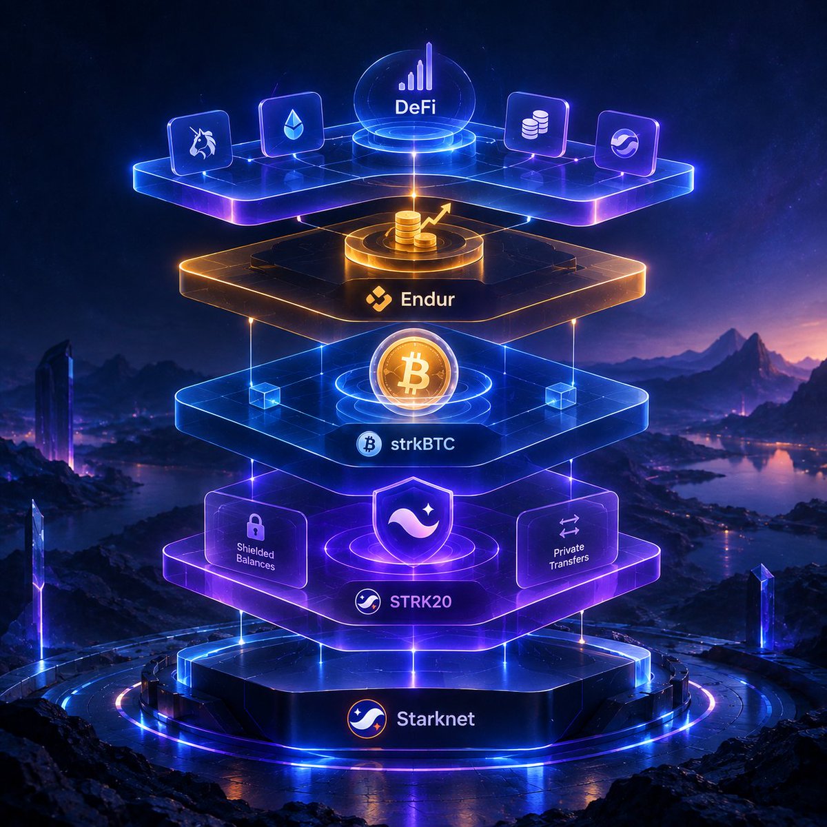 Jahid_Cryptox's tweet photo. The part of @Starknet I’m watching closely isn’t one individual DeFi product.

It’s the infrastructure being built underneath it.

STRK20 introduces a framework where assets can have shielded balances and private transfers while still connecting with existing DeFi liquidity.

Then you have applications like Endur using that infrastructure for private staking with strkBTC.

That creates an interesting stack:

privacy at the asset layer
staking at the protocol layer
DeFi on top

If more applications start building this way, privacy becomes something developers can integrate instead of something users have to sacrifice utility to get.

That shift could be much bigger than a single BTCFi use case.