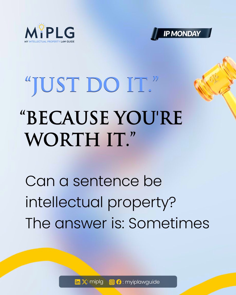 miplg's tweet photo. Quick IP Monday question for you: could your tagline survive a trademark fight?

If you have got a tagline you are proud of, it might be worth finding out which side of that line it falls on before a competitor gets there first.
Swipe through to know more👉

#MIPLG
#IPMonday https://t.co/j0N2fOzCoX