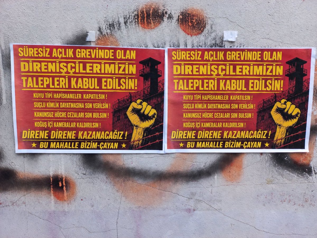 bizimcayan's tweet photo. BU MAHALLE BİZİM-ÇAYAN 
Süresiz açlık grevinde olan Direnişçilerimizin Talepleri kabul edilsin! Duvar gazeteleri asti 
@4tayadliaileler @halknsesi26 @halknsesi26 @oktaykelebek @FreeAytenOzturk @Okmburasi @sarigazi3698 https://t.co/n2ybIie7Ab