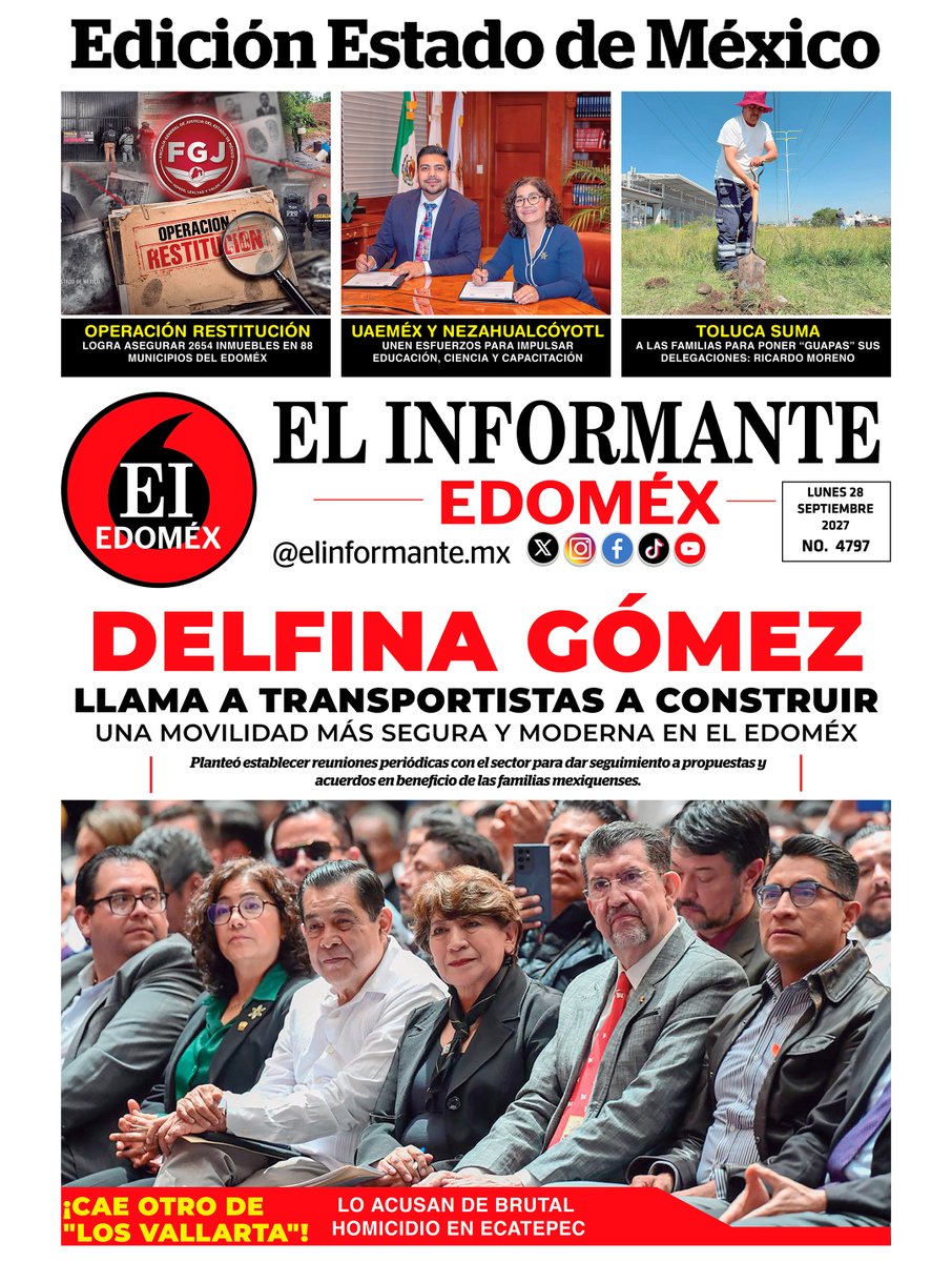 ElInformanteMX's tweet photo. #Portadas de nuestras #Ediciones #Nacional y #EstadoDeMéxico. Lunes 28 de Septiembre del 2026.
Nuestra #EdiciónDigital aquí ↓
https://t.co/fAjEzmxBmp https://t.co/n8hWl0t54D