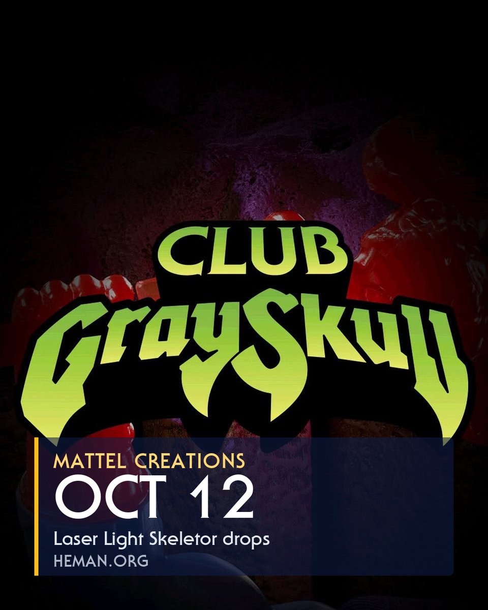 hemanorg's tweet photo. Mattel has dated Laser Light Skeletor: 12 October, 9am PT, Club Grayskull members first. No listing and no price yet. The He-Man he was drawn fighting is on sale today.

https://t.co/cKQug6iGiC https://t.co/9op3PK1al2