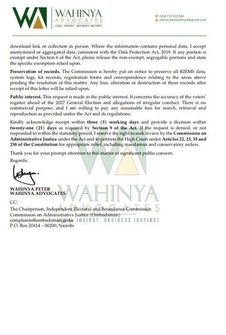 NyakundiReport's tweet photo. A lawyer has formally written to IEBC seeking access to records relating to reports that foreign nationals were registered as Kenyan voters in areas along the Kenya-Uganda border.

The request, dated September 28, 2026, seeks KIEMS deployment records, registration centres and officers involved, voter registration and transfer statistics, identification and verification records, complaints and investigations, safeguards against unlawful registration, and audit reports for the 2026 registration exercise.

The request follows media reports, including a KTN investigation that exposed foreign nationals who were being registered as voters and registration materials that had been moved towards Uganda.